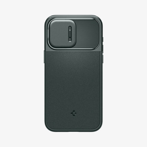 ACS06599 - iPhone 15 Pro Max Case Optik Armor (MagFit) in black showing the back with lens slot open